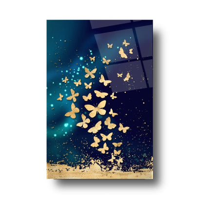 Gold Kelebekler Dikey Cam Tablo