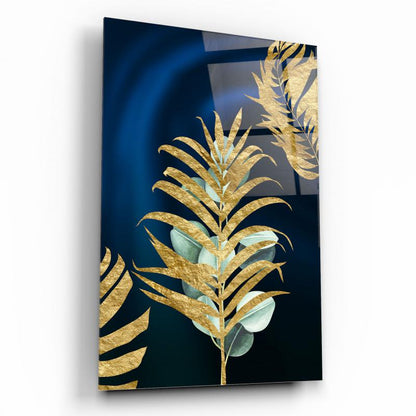 Gold Yapraklar Dikey Cam Tablo