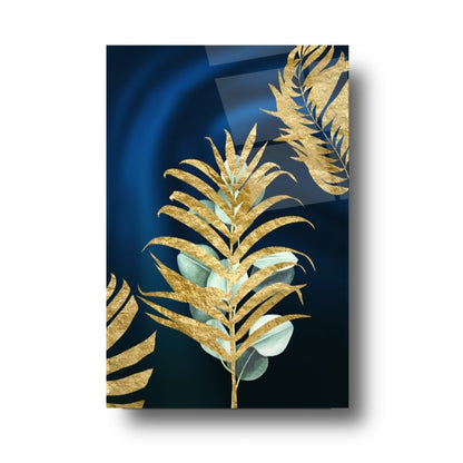 Gold Yapraklar Dikey Cam Tablo