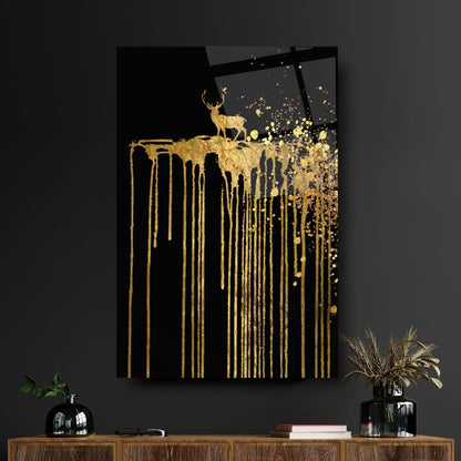 Gold Geyik Dikey Cam Tablo