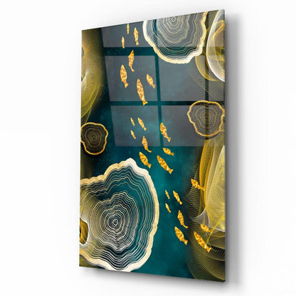 Gold Balıklar Dikey Cam Tablo