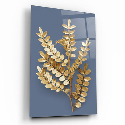 Gold Yapraklar Dikey Cam Tablo