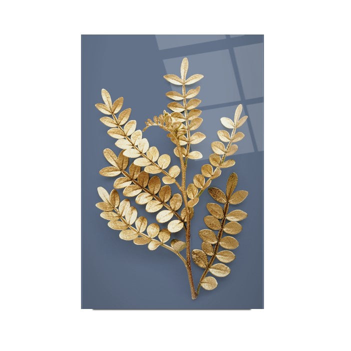 Gold Yapraklar Dikey Cam Tablo