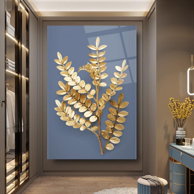 Gold Yapraklar Dikey Cam Tablo