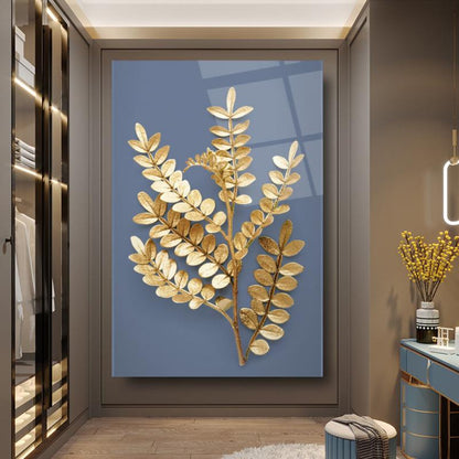 Gold Yapraklar Dikey Cam Tablo