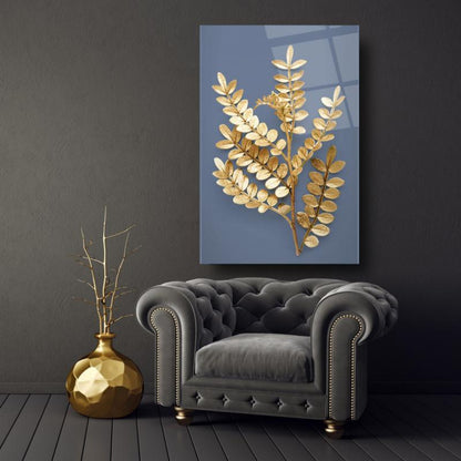 Gold Yapraklar Dikey Cam Tablo