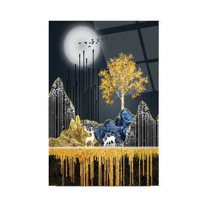 Gold Manzara Dikey Cam Tablo