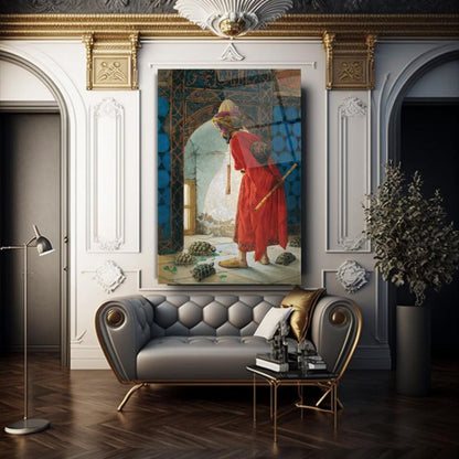 Osman Hamdi Bey Kaplumbağa Terbiyecisi Dikey Cam Tablo