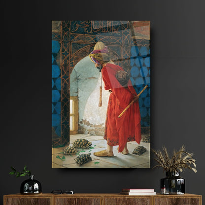 Osman Hamdi Bey Kaplumbağa Terbiyecisi Dikey Cam Tablo