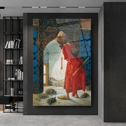 Osman Hamdi Bey Kaplumbağa Terbiyecisi Dikey Cam Tablo
