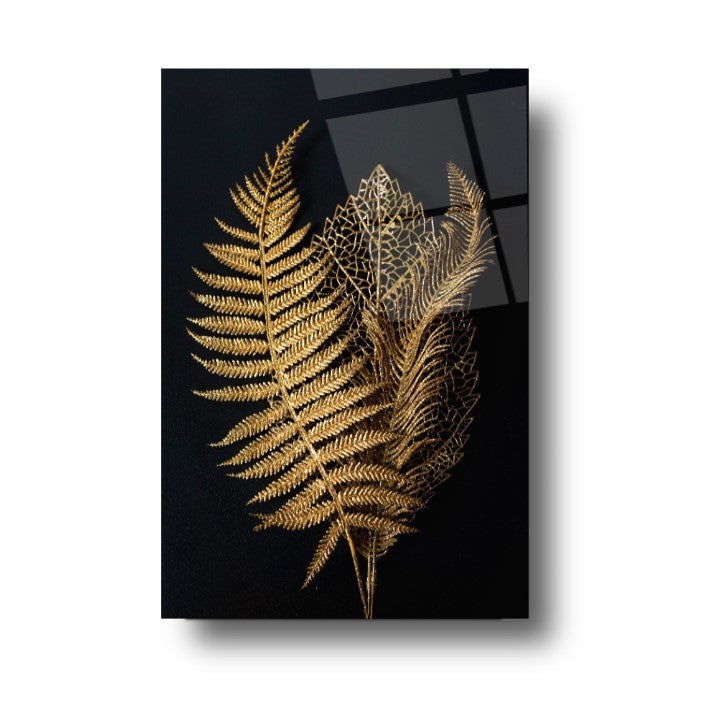 Gold Yapraklar Dikey Cam Tablo