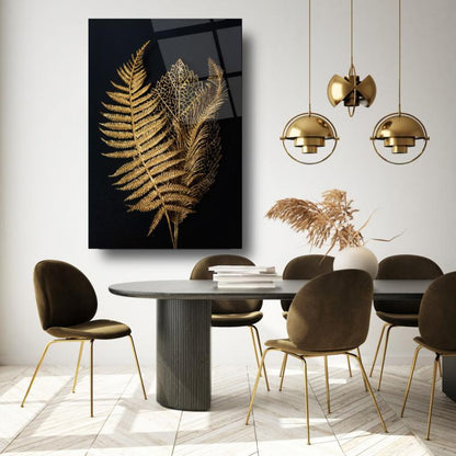 Gold Yapraklar Dikey Cam Tablo