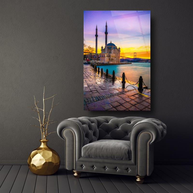 İstanbul Manzarası Dikey Cam Tablo