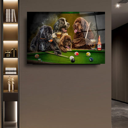 Bilardo ve Köpekler Yatay Cam Tablo