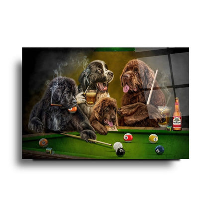 Bilardo ve Köpekler Yatay Cam Tablo