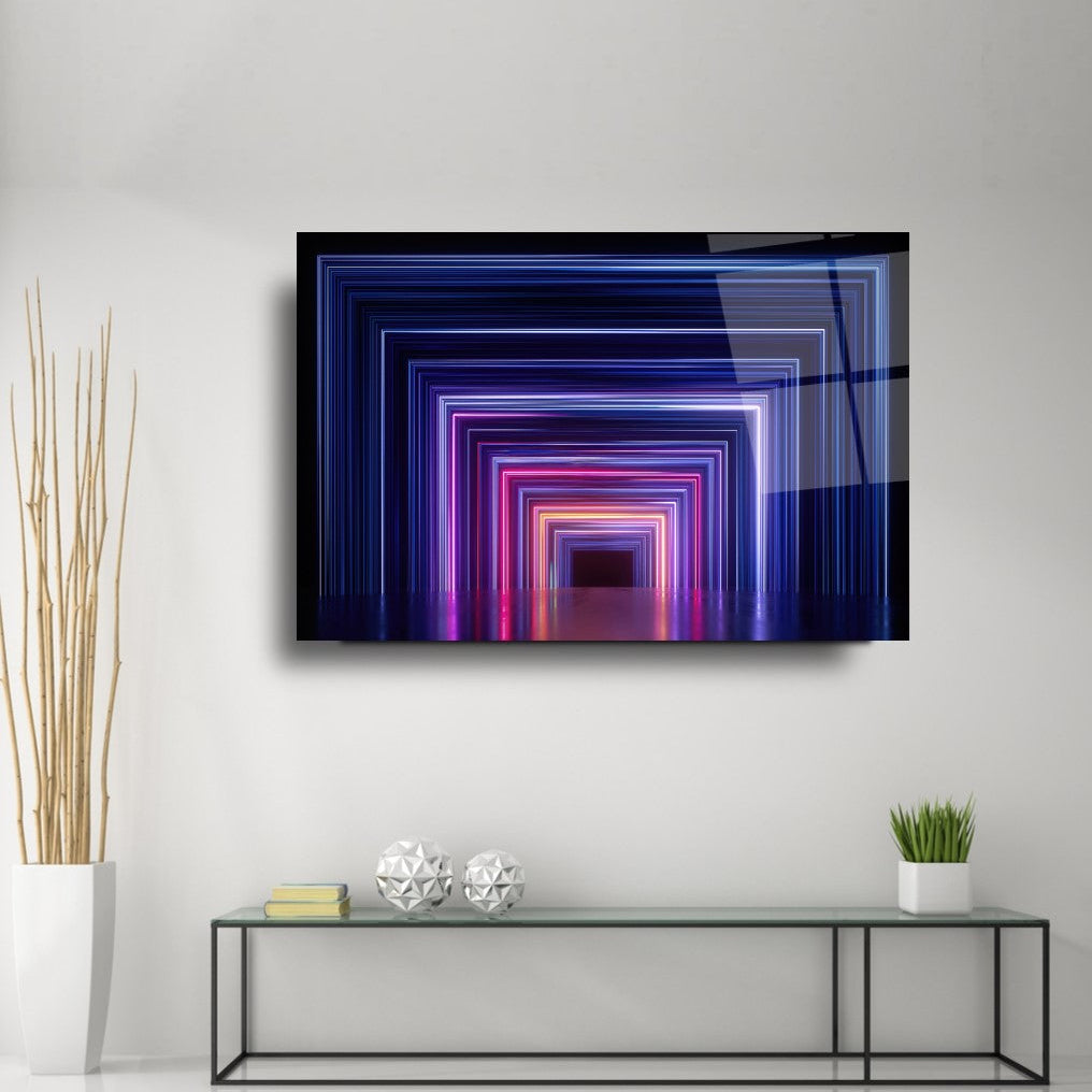 Neon Koridor Yatay Cam Tablo