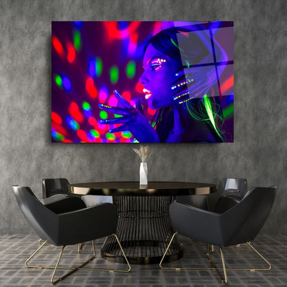 Neon Kadın Yatay Cam Tablo