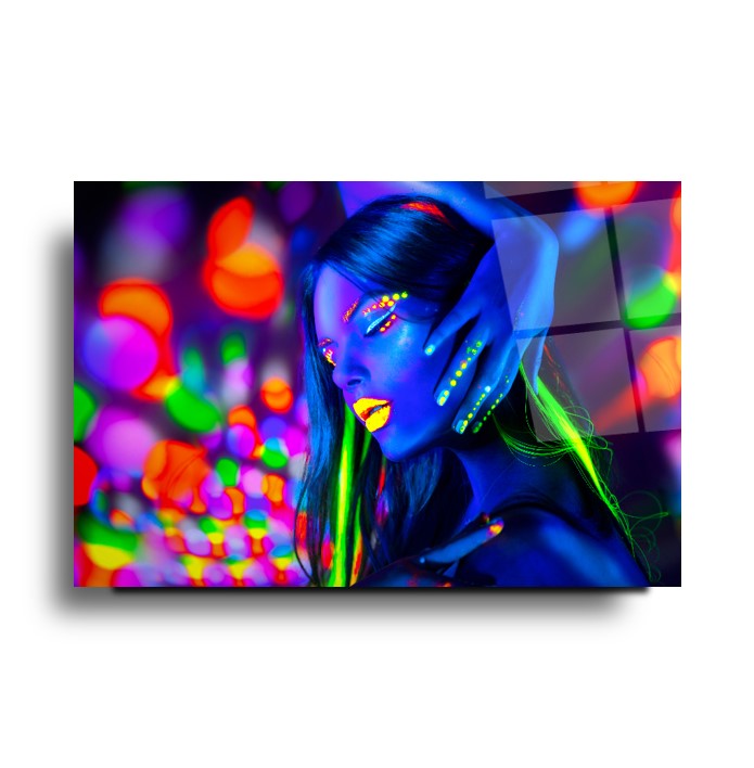 Neon Kadın Yatay Cam Tablo