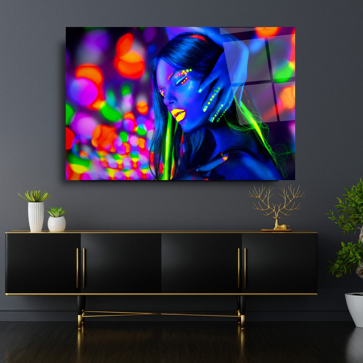 Neon Kadın Yatay Cam Tablo