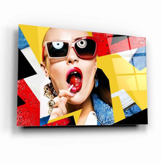 Pop Art Kadın Yatay Cam Tablo
