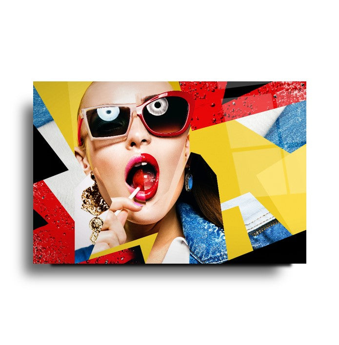 Pop Art Kadın Yatay Cam Tablo