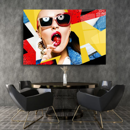 Pop Art Kadın Yatay Cam Tablo