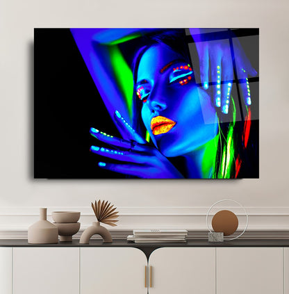 Neon Kadın Yatay Cam Tablo
