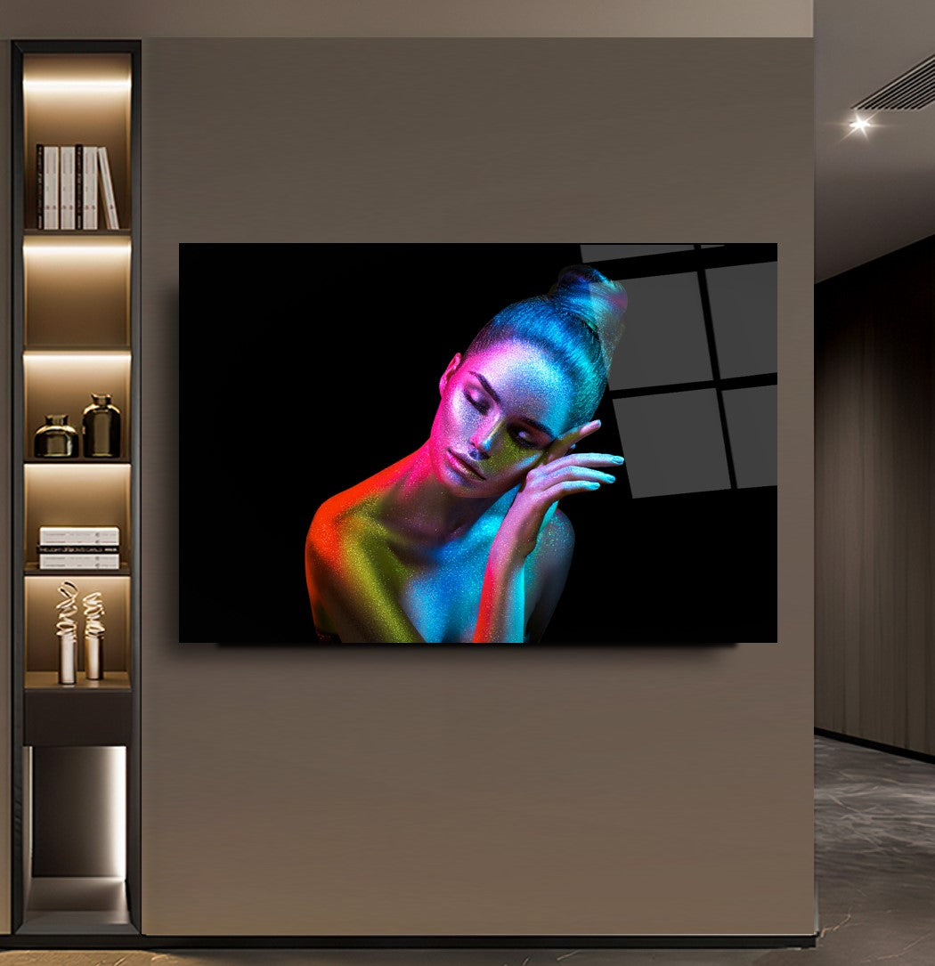 Neon Kadın Yatay Cam Tablo