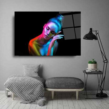 Neon Kadın Yatay Cam Tablo
