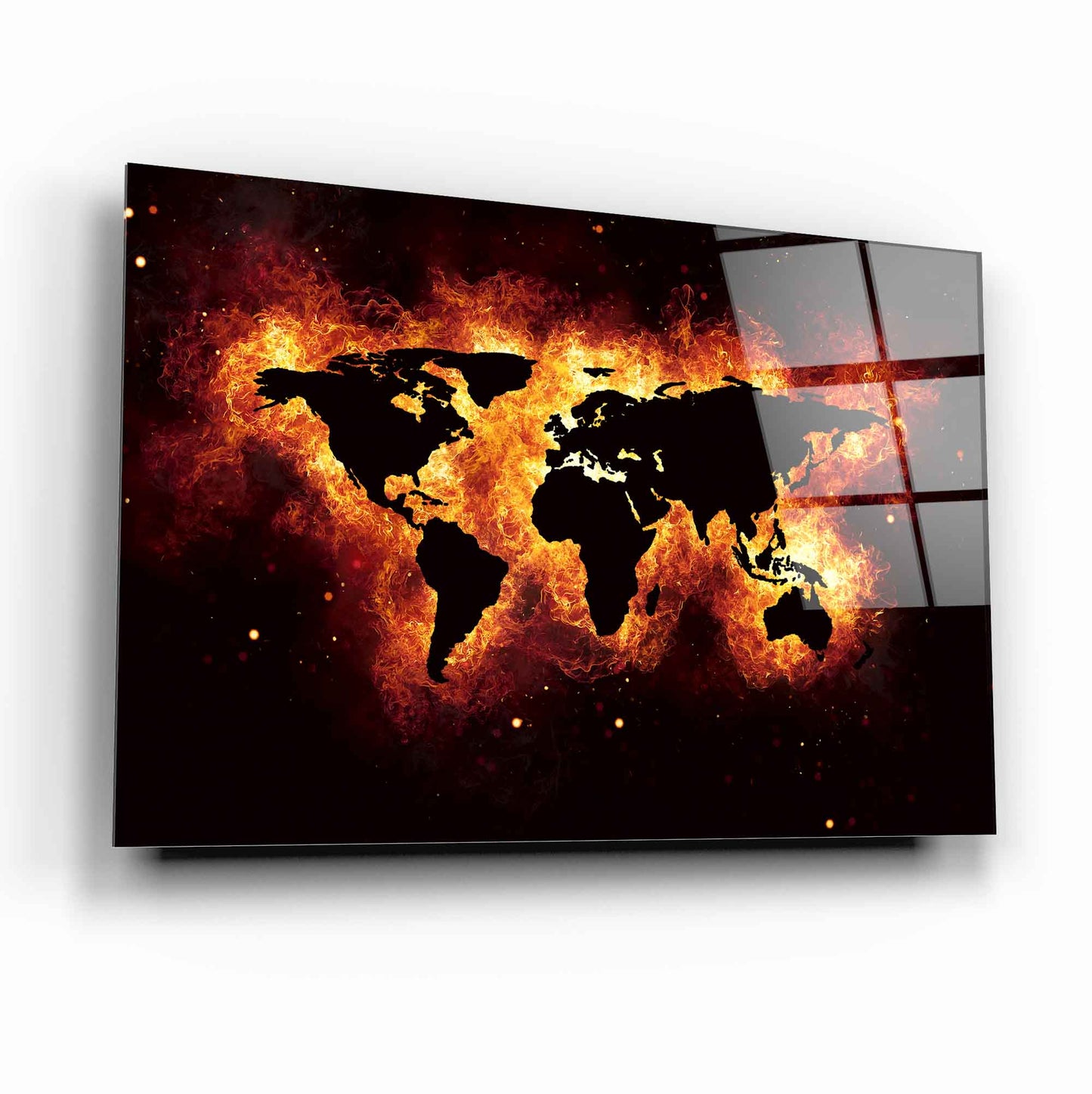 Dünya Haritası Yatay Cam Tablo