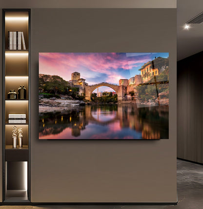 Mostar Köprüsü Yatay Cam Tablo