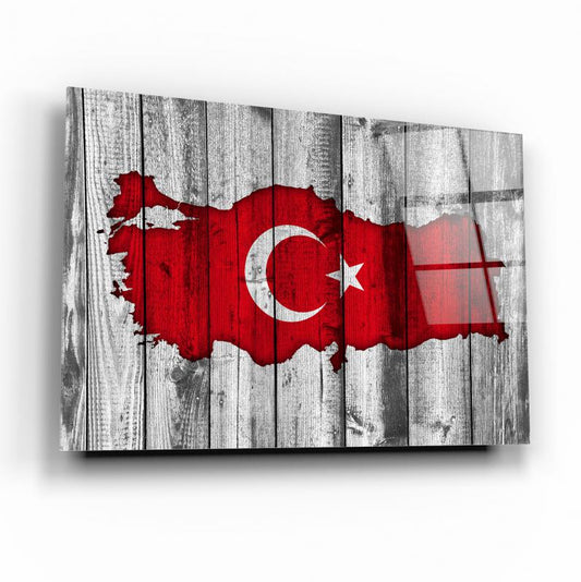 Türk Bayrağı Yatay Cam Tablo