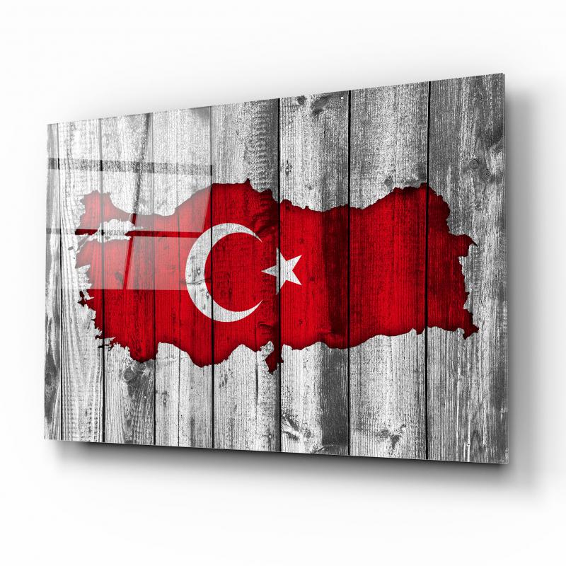 Türk Bayrağı Yatay Cam Tablo