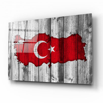 Türk Bayrağı Yatay Cam Tablo