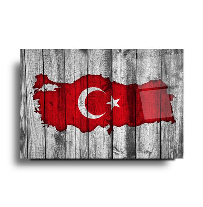 Türk Bayrağı Yatay Cam Tablo