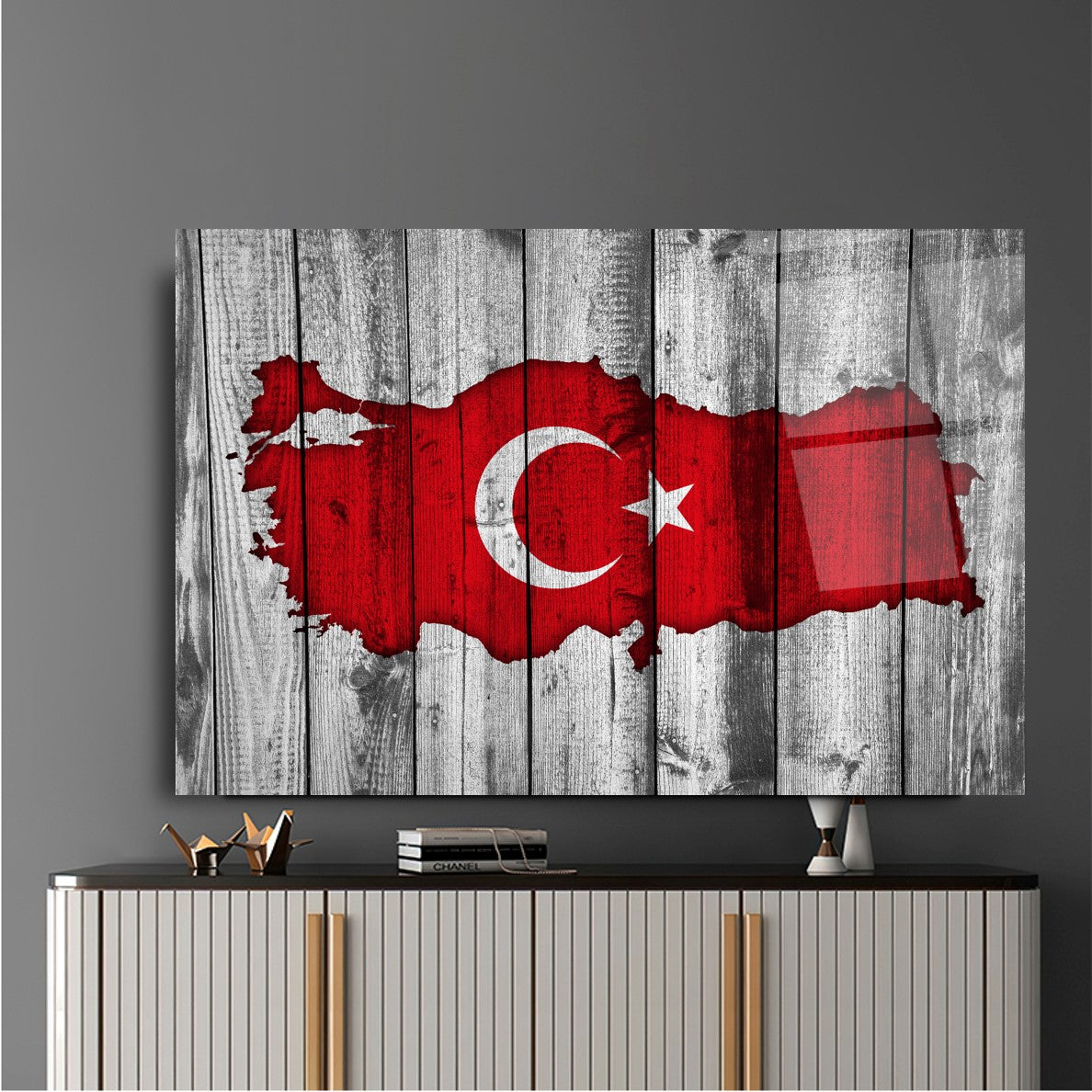 Türk Bayrağı Yatay Cam Tablo