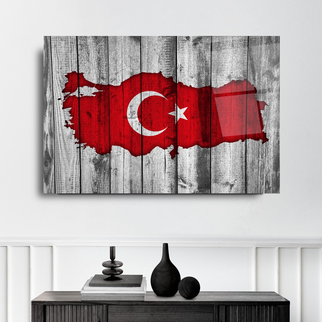 Türk Bayrağı Yatay Cam Tablo
