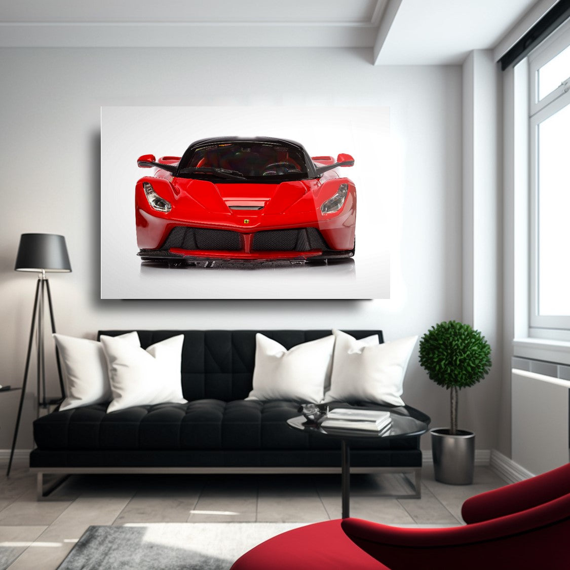 Kırmızı Araba Yatay Cam Tablo