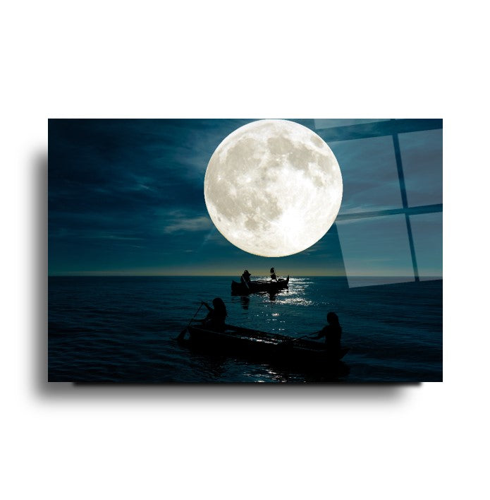Gece Manzara Yatay Cam Tablo