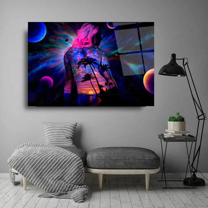 Neon Kadın Yatay Cam Tablo