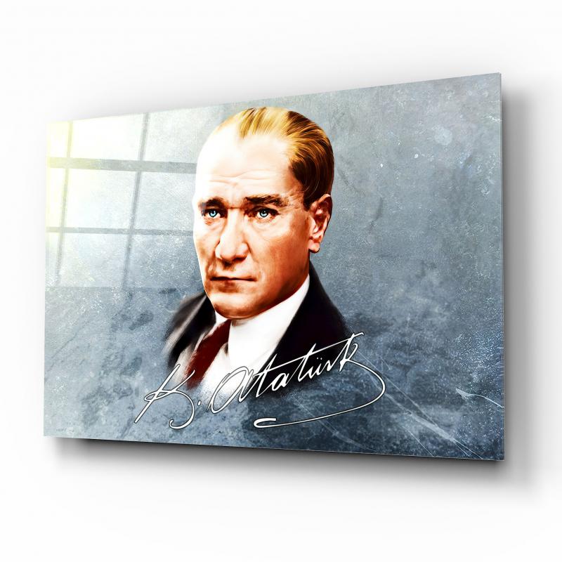 Atatürk Portresi Yatay Cam Tablo