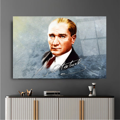 Atatürk Portresi Yatay Cam Tablo