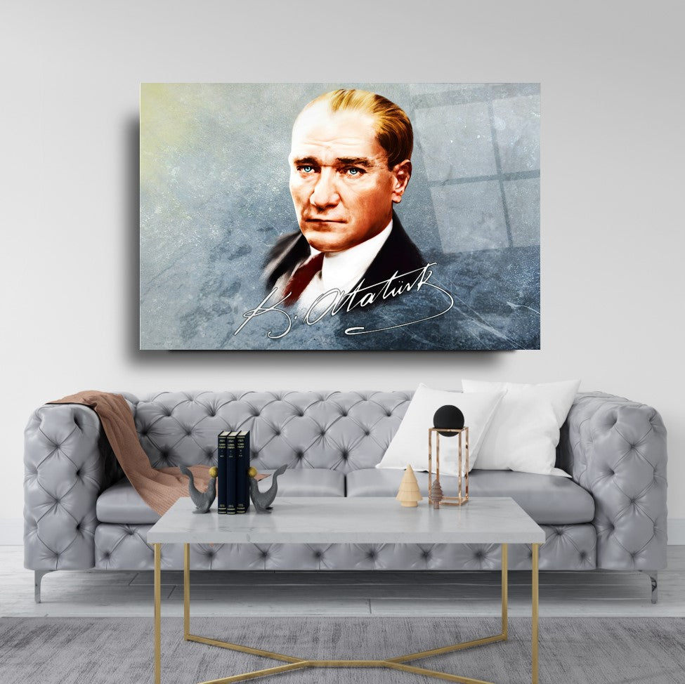 Atatürk Portresi Yatay Cam Tablo