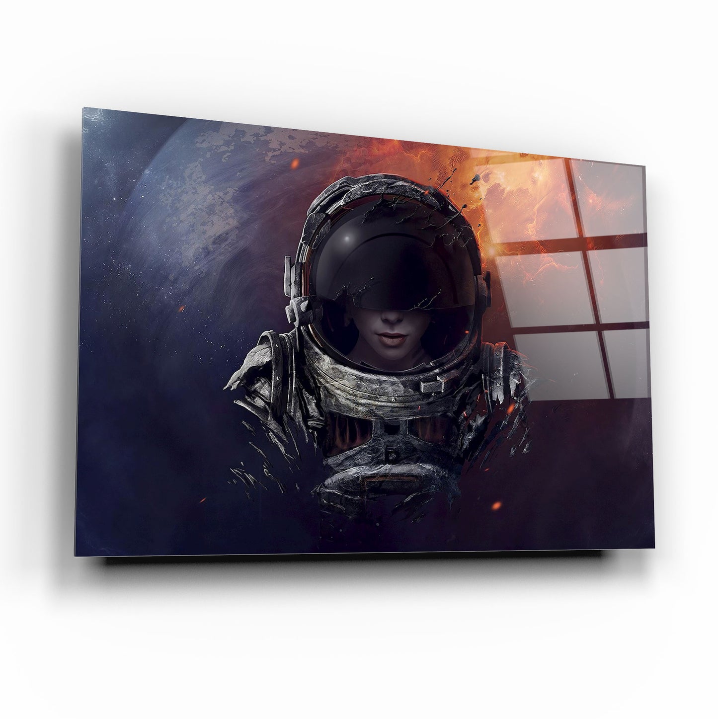 Kadın Astronot Yatay Cam Tablo