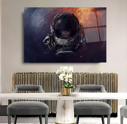 Kadın Astronot Yatay Cam Tablo
