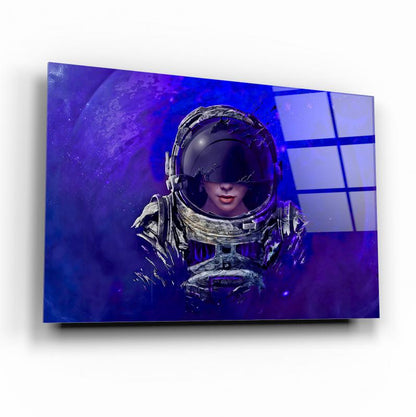 Kadın Astronot Yatay Cam Tablo