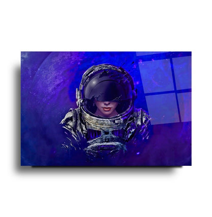 Kadın Astronot Yatay Cam Tablo