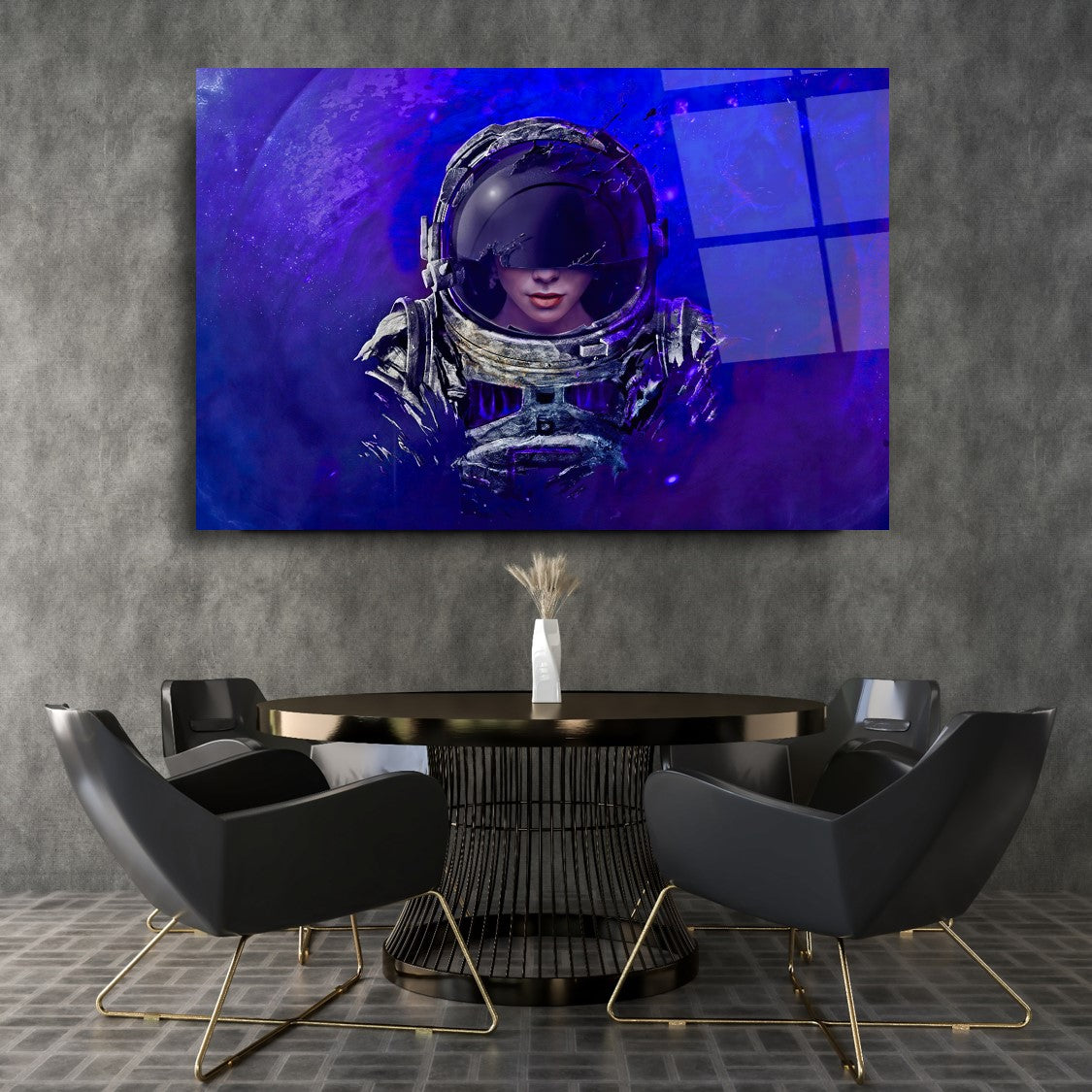 Kadın Astronot Yatay Cam Tablo