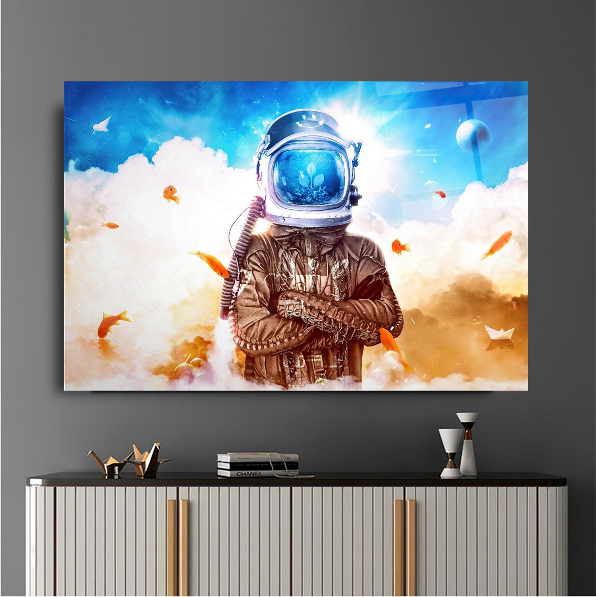 Astronot Yatay Cam Tablo