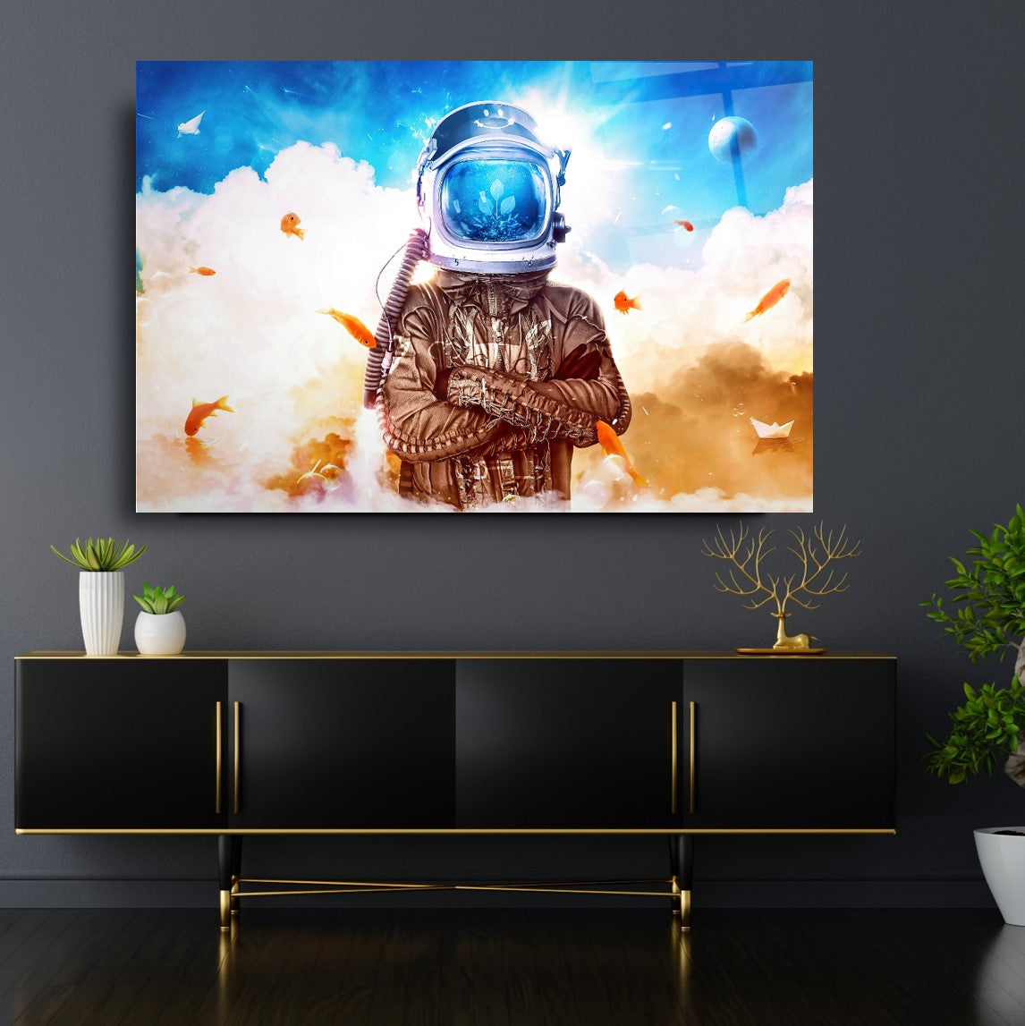 Astronot Yatay Cam Tablo